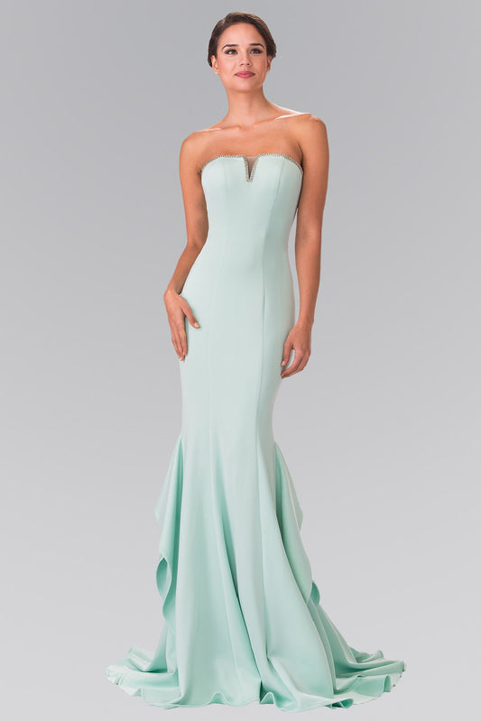 Blush Tiffany Strapless Long Dress With Beading Along The Top Of The Bodice