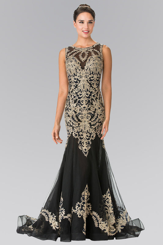 Black Embroidery Tulle Long Dress Long With Tail
