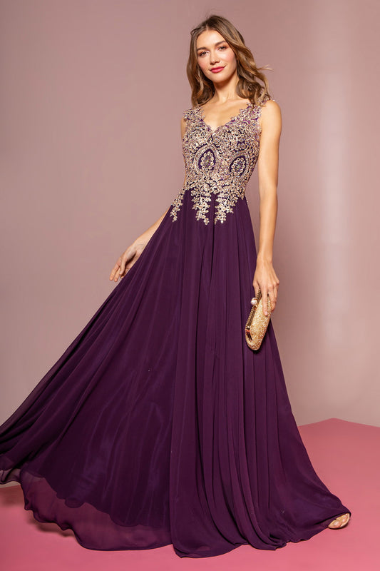 Navy Teal Black Burgundy Dusty Rose Champagne Silver Mauve Eggplant Royal Blue Red V Neck Embroidered Chiffon Long Dress
