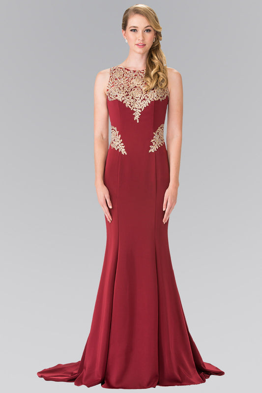 Navy Burgundy Black Embroidery Rome Jersey Long Dress With Open Back