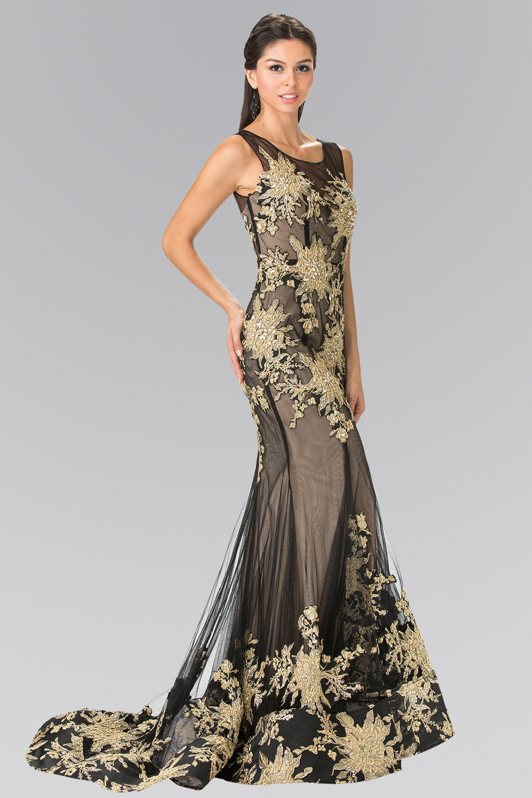 Tiffany Nude Black Nude Sleeveless Floor Sweeping Long Dress