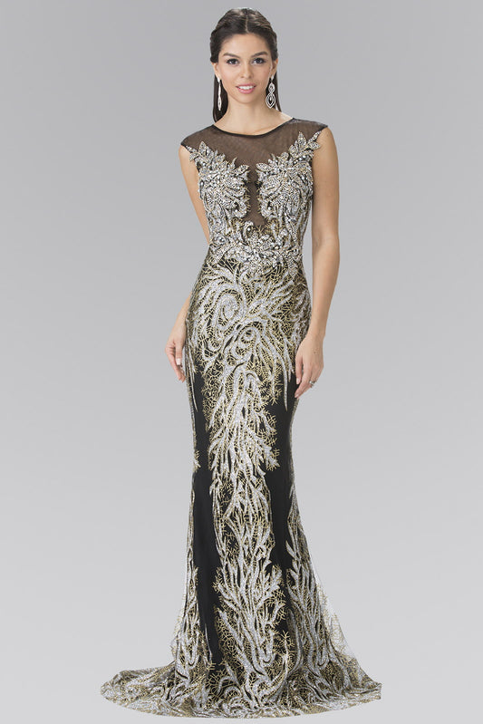 Black Burgundy Beaded Bodice Long Dress With Full Embellishment