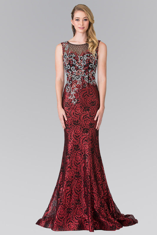 Red Royal Blue Beads Embroidered Sequin Long Dress