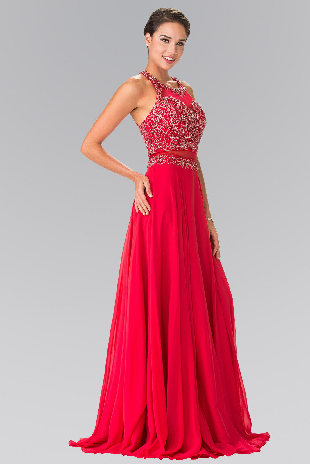 Blush Red Mint Mock Two Piece Dress With Beaded Top And Open Back