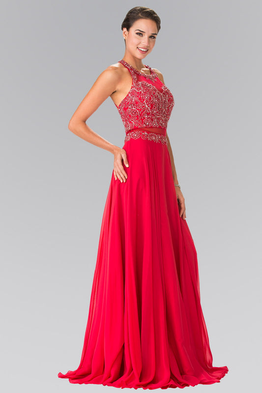 Blush Red Mint Mock Two Piece Dress With Beaded Top And Open Back