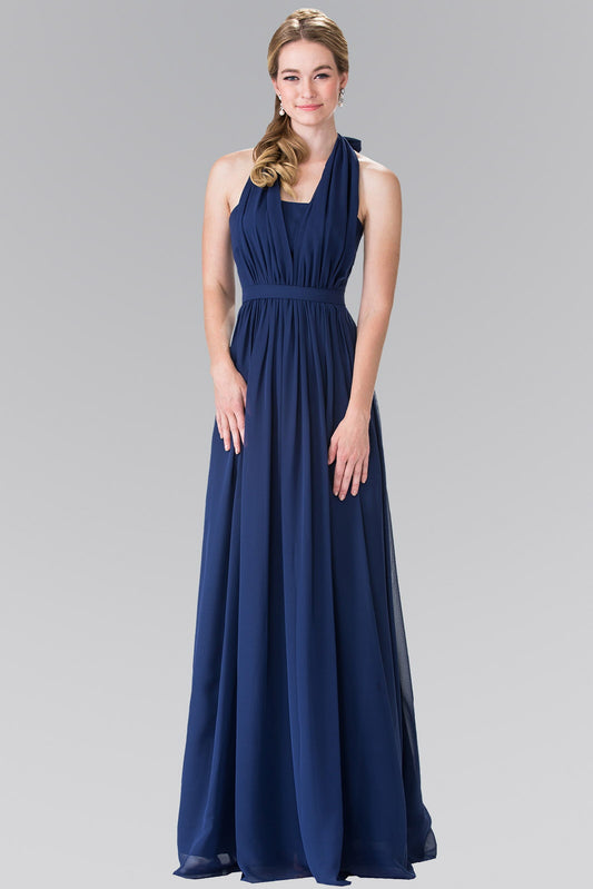 Teal Red Navy Burgundy V Neck Halter Chiffon Long Dress