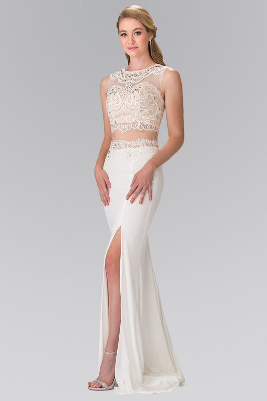 Ivory Two Piece Prom Dress With Embellished Lace Top