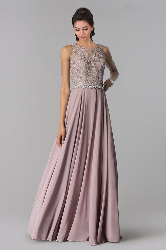 Prom Dresses/Blush Burgundy Navy Champagne Mauve Jewel Embellished Lace Top Chiffon Long Dress