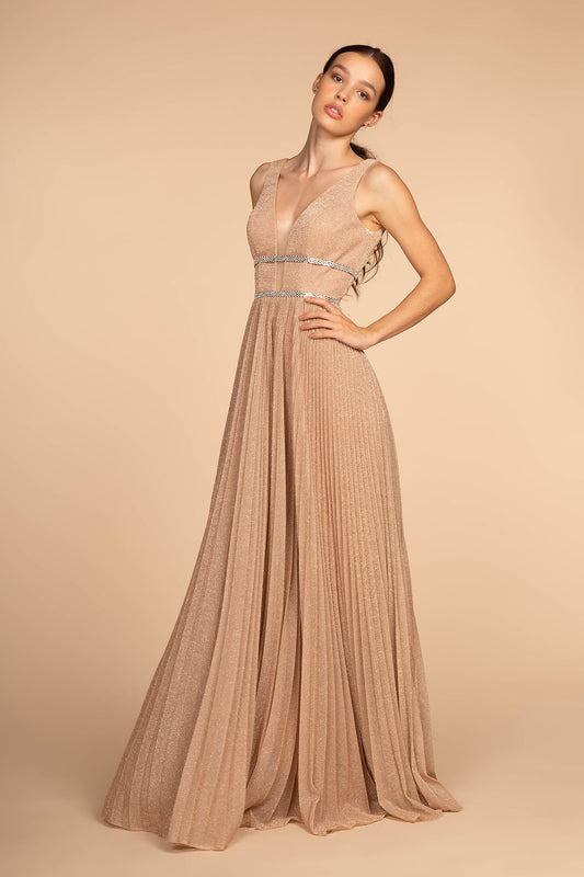 Teal Green Navy Rose Gold Metallic Jewel V Back Long Dress