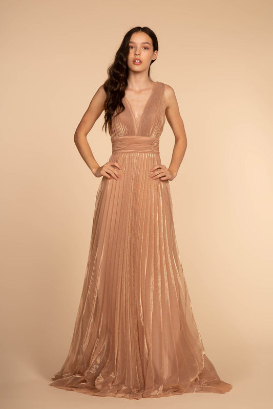 Rose Gold Sleeveless Empire Waist Long Dress