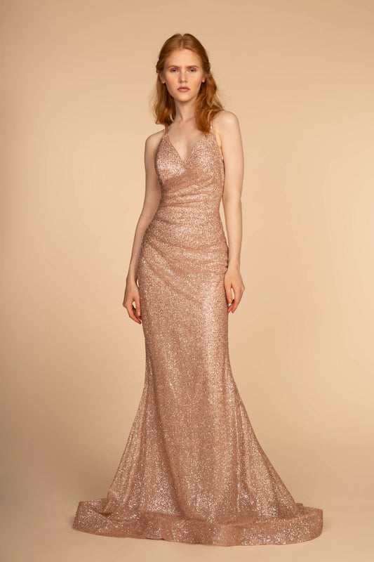 Rose Gold Green Burgundy Black Corset Back Glitter Long Dress