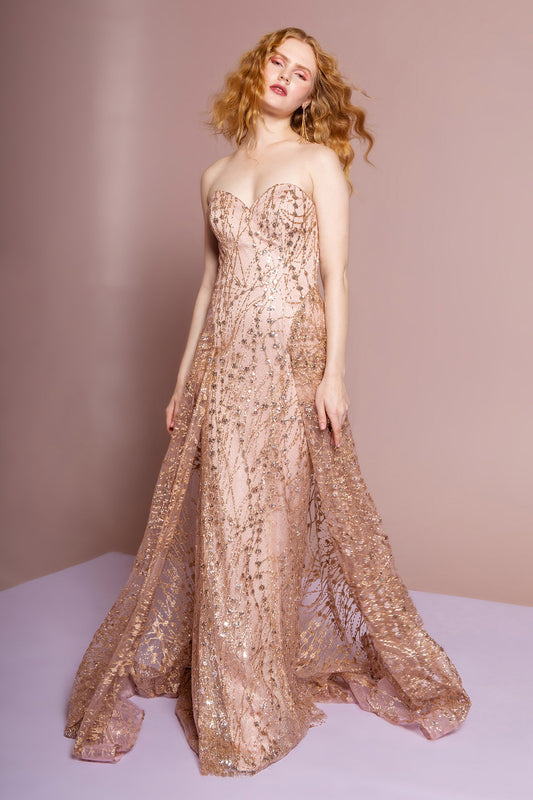 Mauve 1 Long Prom Pageant Gala Red Carpet Mesh Glitter Open Back Zipper Strapless Sweetheart A Lin