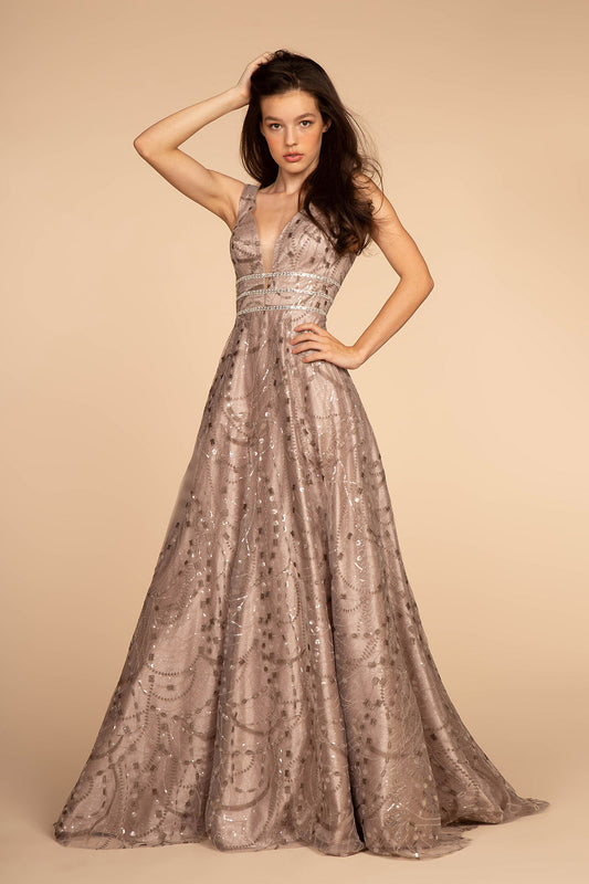 Mauve 1 Tea Length Prom Pageant Gala Red Carpet Mesh Jewel Zipper V Back Sleeveless Illusion V Neck A Lin