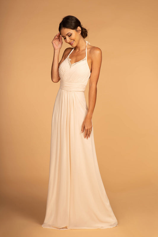 Sage Wine Champagne Dusty Rose Halter Neck Chiffon Long Dress