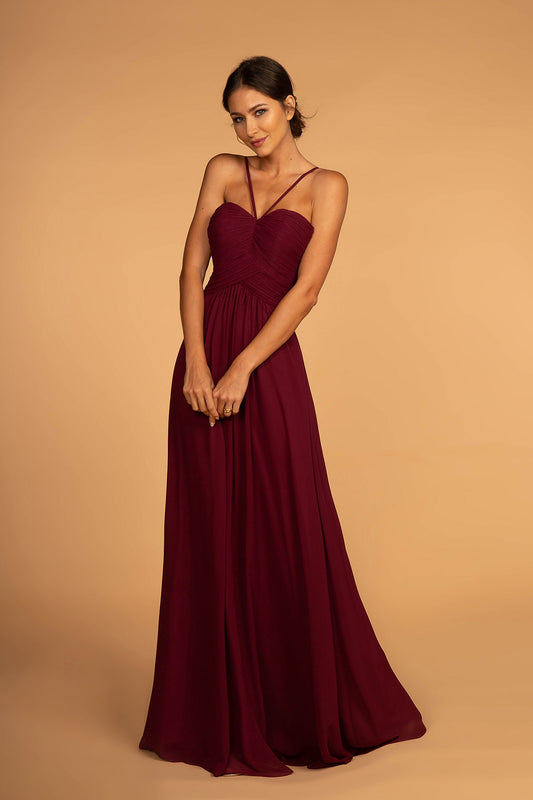 Wine Mauve Navy Blush Chiffon Ruched Bodice Long Dress