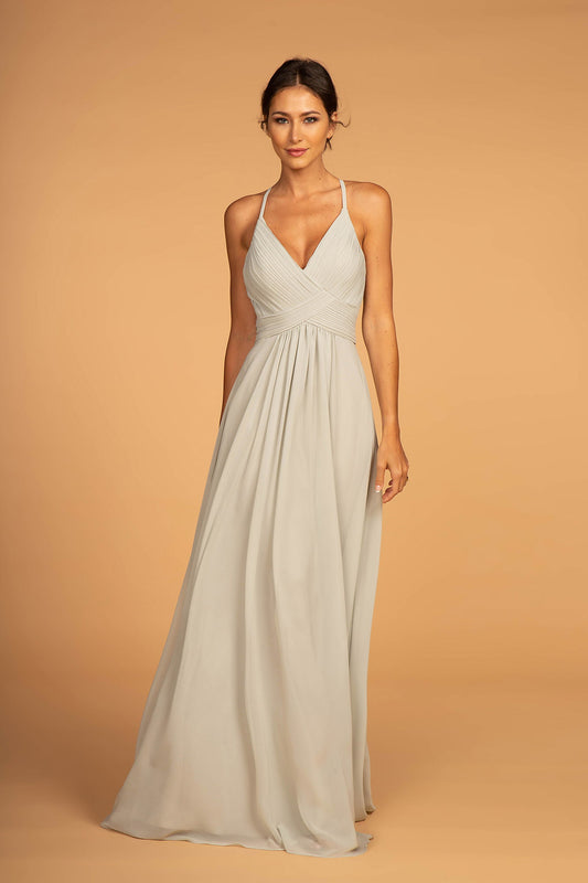 Teal Sage Mauve Chiffon Ruched Bodice Long Dress