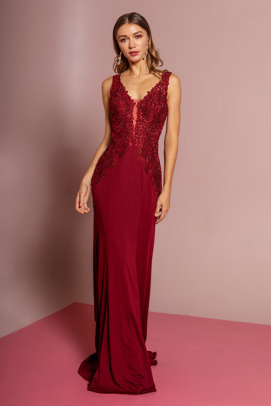 Navy Mauve Burgundy Lace Open Back Rome Jersey Long Dress