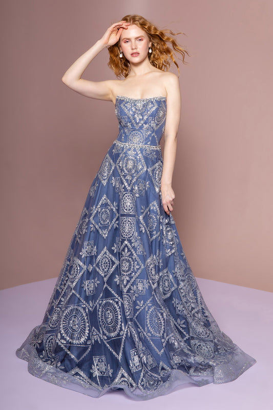 Blue 1 Floor Length Prom Pageant Gala Red Carpet Mesh Glitter Open Back Zipper Off Shoulder Off The Shoulder A Lin