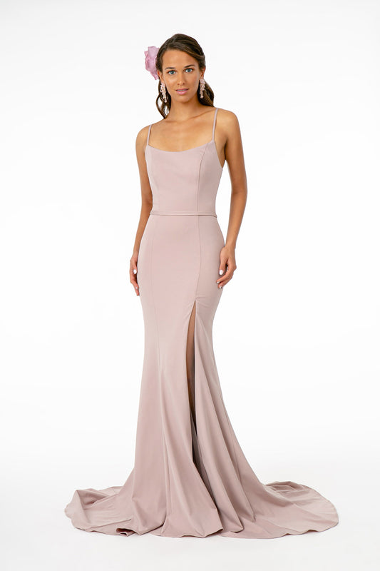 Black Mauve Rome Jersey Illusion Side Slit Long Dress