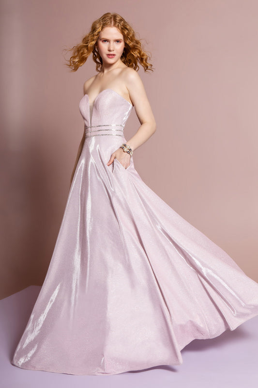 Blush Glitter Crepe Jewel A Line Long Dress