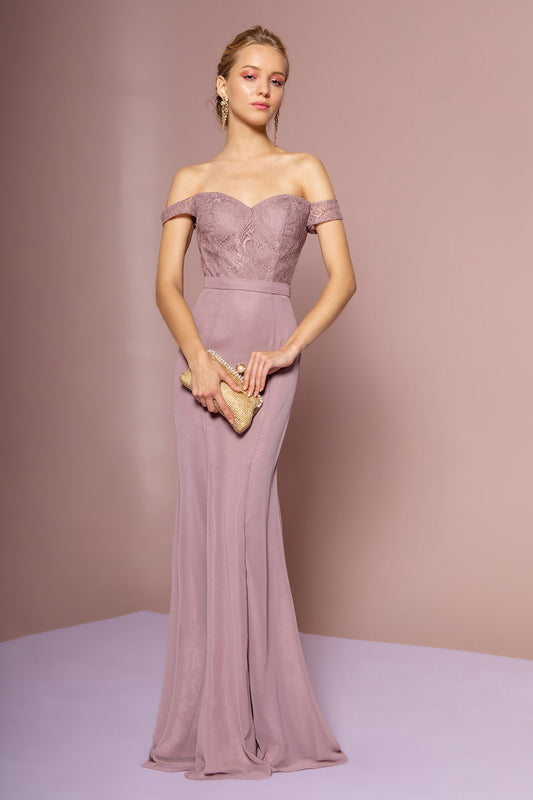 Baby Blue Mauve Lilac Lace Embellished Bodice Chiffon Mermaid Long Dress