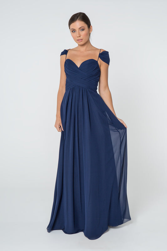 Navy Sage Mauve Burgundy Chiffon Ruched Sweetheart Long Dress