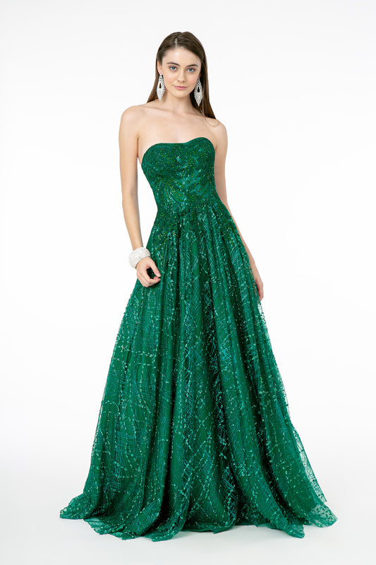Silver Rose Gold Green Glitter Mesh A Line Long Dress