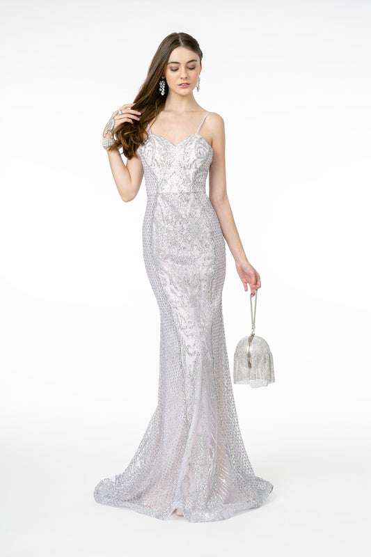 Silver Glitter Mesh Sweetheart Mermaid Long Dress