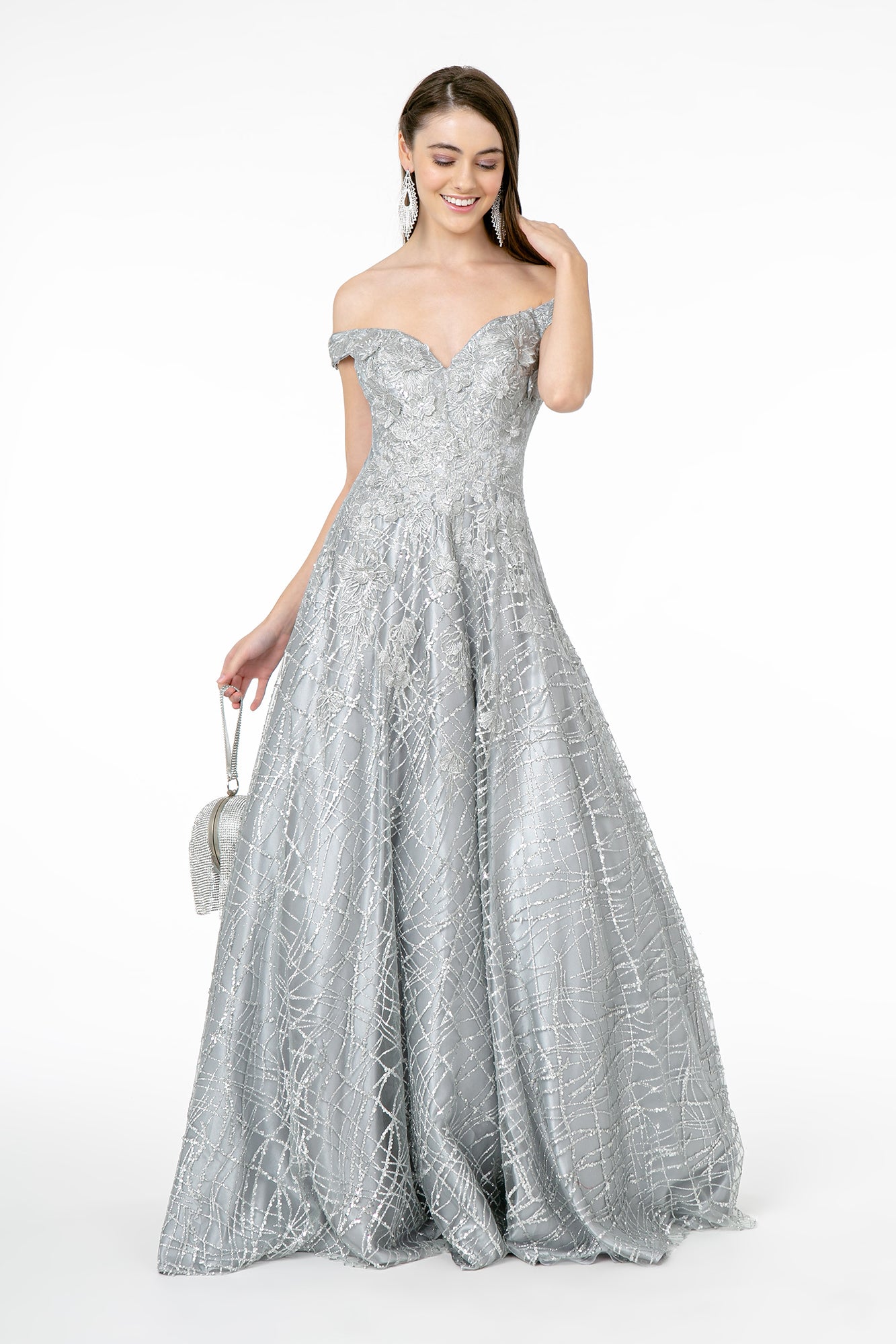 Silver Burgundy Embroidered Sequin And Glitter Embellished Mesh A Line Dress