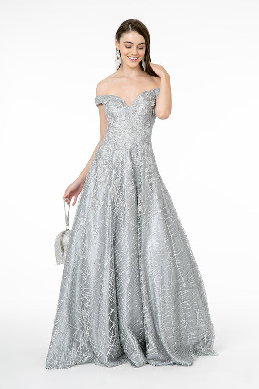Silver Burgundy Embroidered Sequin And Glitter Embellished Mesh A Line Dress
