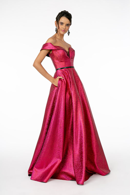 Dusty Rose Royal Blue Burgundy Green Blue Illusion V Neck Cut Away Shoulder Long Dress With Beaded Waist Band