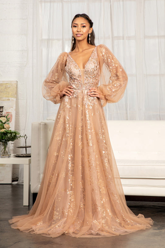 Sheer Bodice Sequin And Glitter Embellished A Line Prom Dress