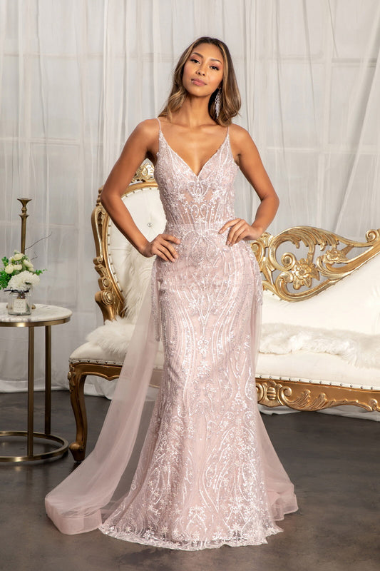 Sheer Bodice Mesh Mermaid Dress W Detached Layer On Waist