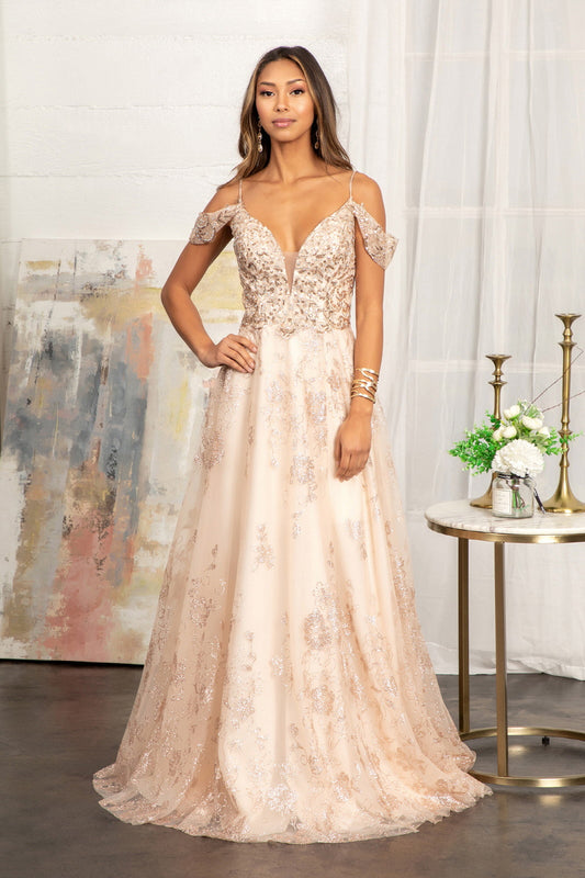 Illusion V Neck Embroidered Mesh A Line Dress W Open V Back