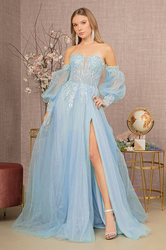 Sequin Glitter Sheer Bodice Illusion Sweetheart A Line Mesh Dress
