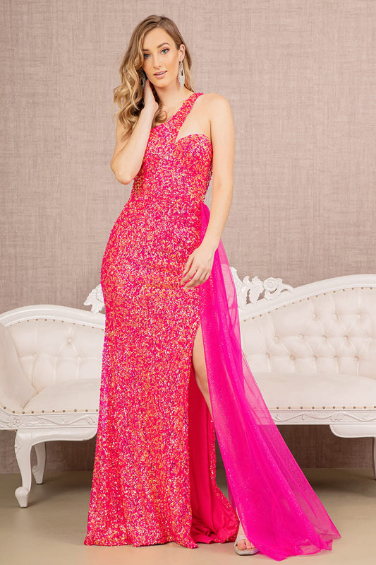 Sequin Glitter Asymmetric Mermaid Dress W Long Waist Mesh Layer