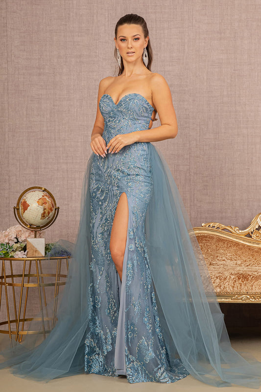 Halter Jewel Glitter Mermaid Dress W Detachable Mesh Layer