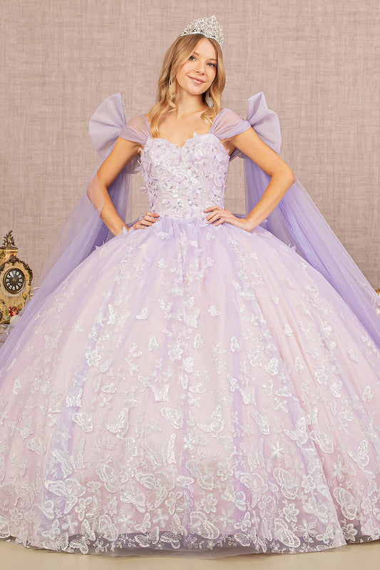 Jewel Glitter Quinceanera Gown W Long Mesh Layer And Ribbons