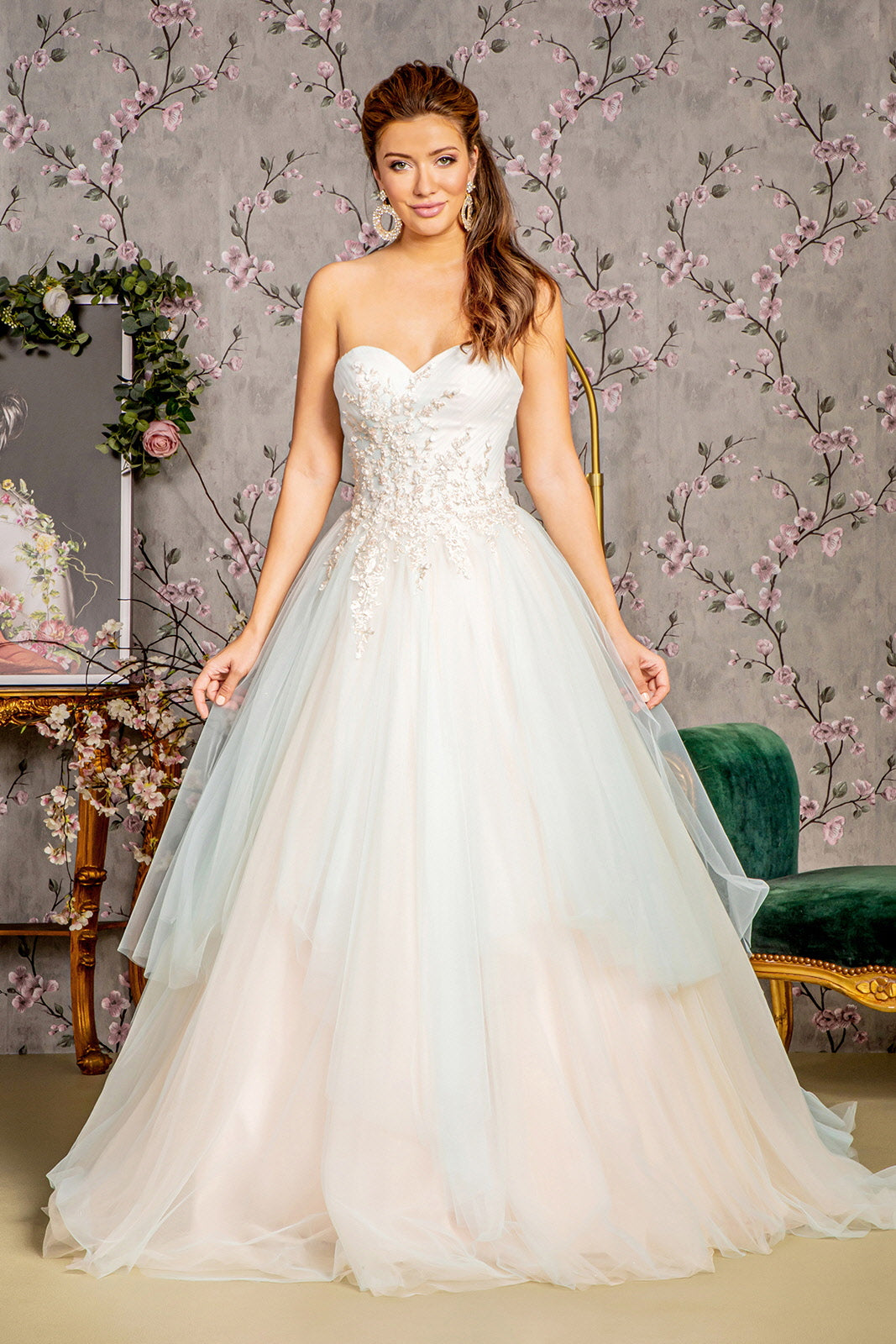Sweethearted Strapless Mesh Layered A Line Prom Dress