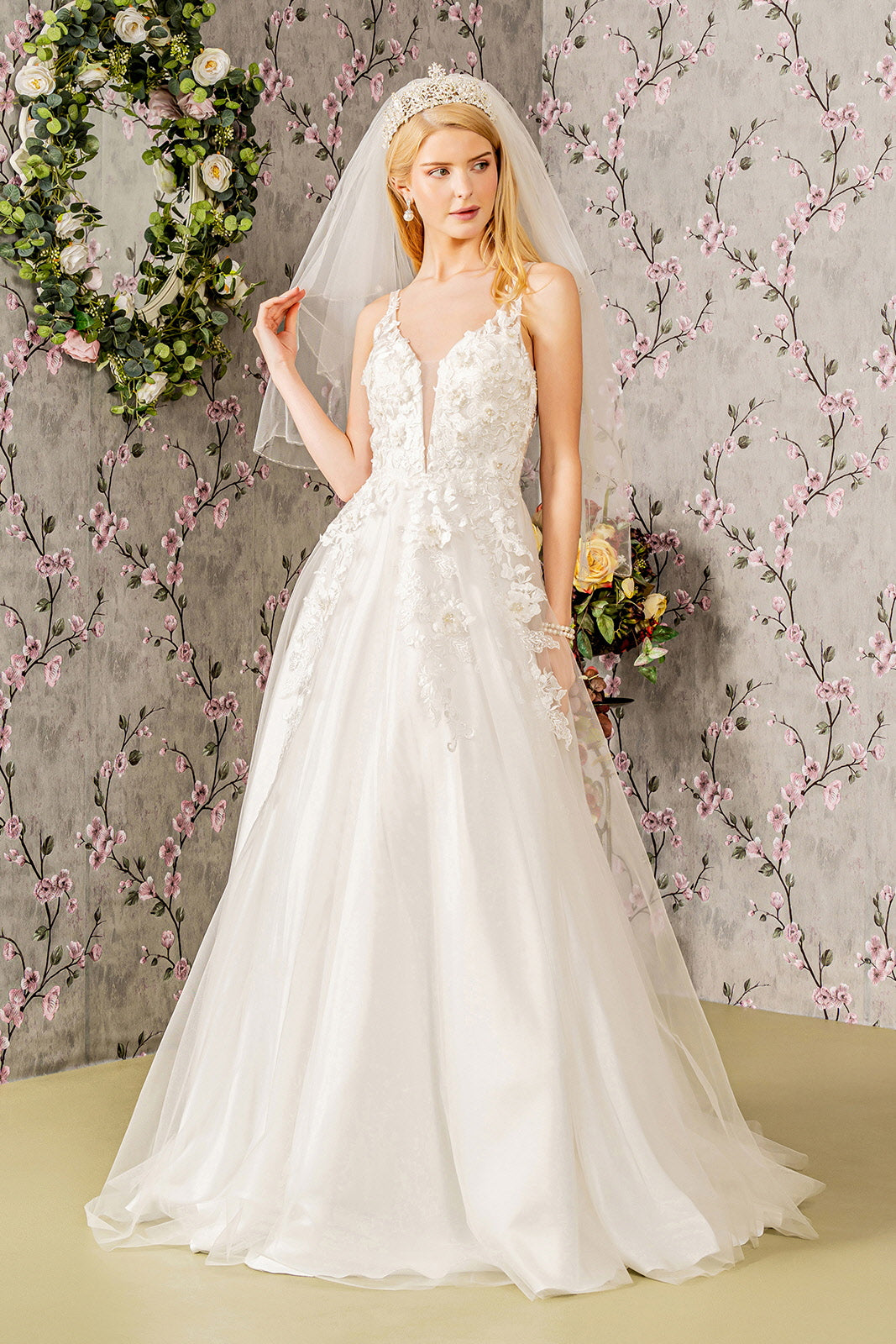 Floral Embroidery Jewel Illusion Sweetheart Mesh A Line Long Dress