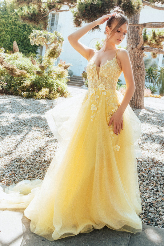 Bead Sequin Mesh A Line Long Dress W Ruffled Layered Back