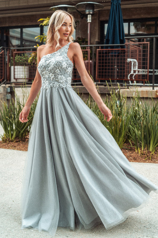 Asymmetric Sequin Mesh Mermaid Long Dress W Back Straps