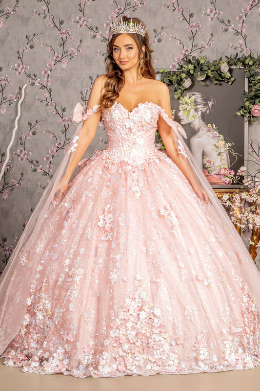 Detachable Ribbons Jewel Mesh Ball Gown W Side Mesh Long Drapes