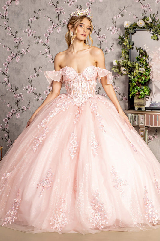 3 D Flower Illusion Sweetheart Sheer Bodice Mesh Ball Gown