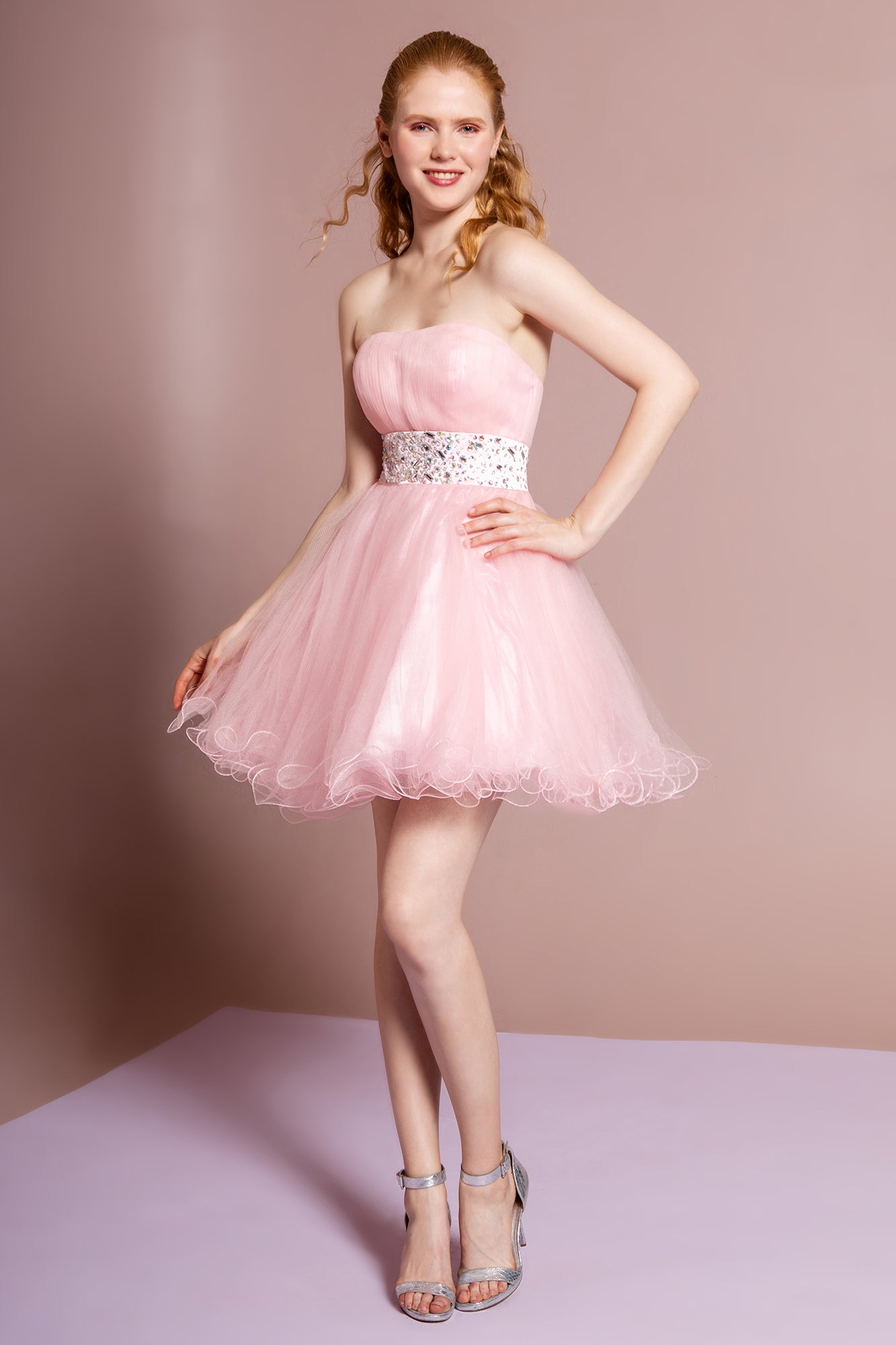 Blush Mint Red Royal Blue Strapless Sweetheart Tulle Short Dress Accented With Jewel Embellished Waistline