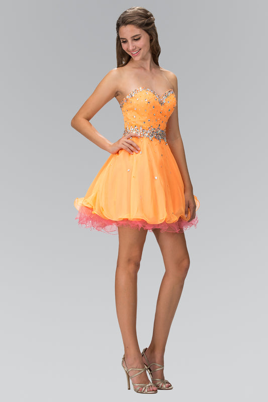 Hot Pink Lime Orange Strapless Sweetheart Tulle Short Dress With Jeweled Bodice