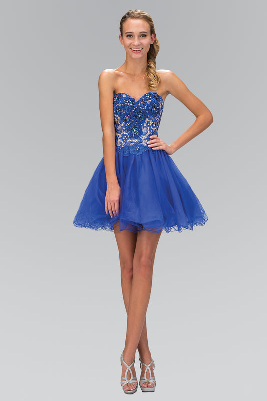 Black Red Royal Blue Strapless Sweetheart Tulle Short Dress With Lace Bodice