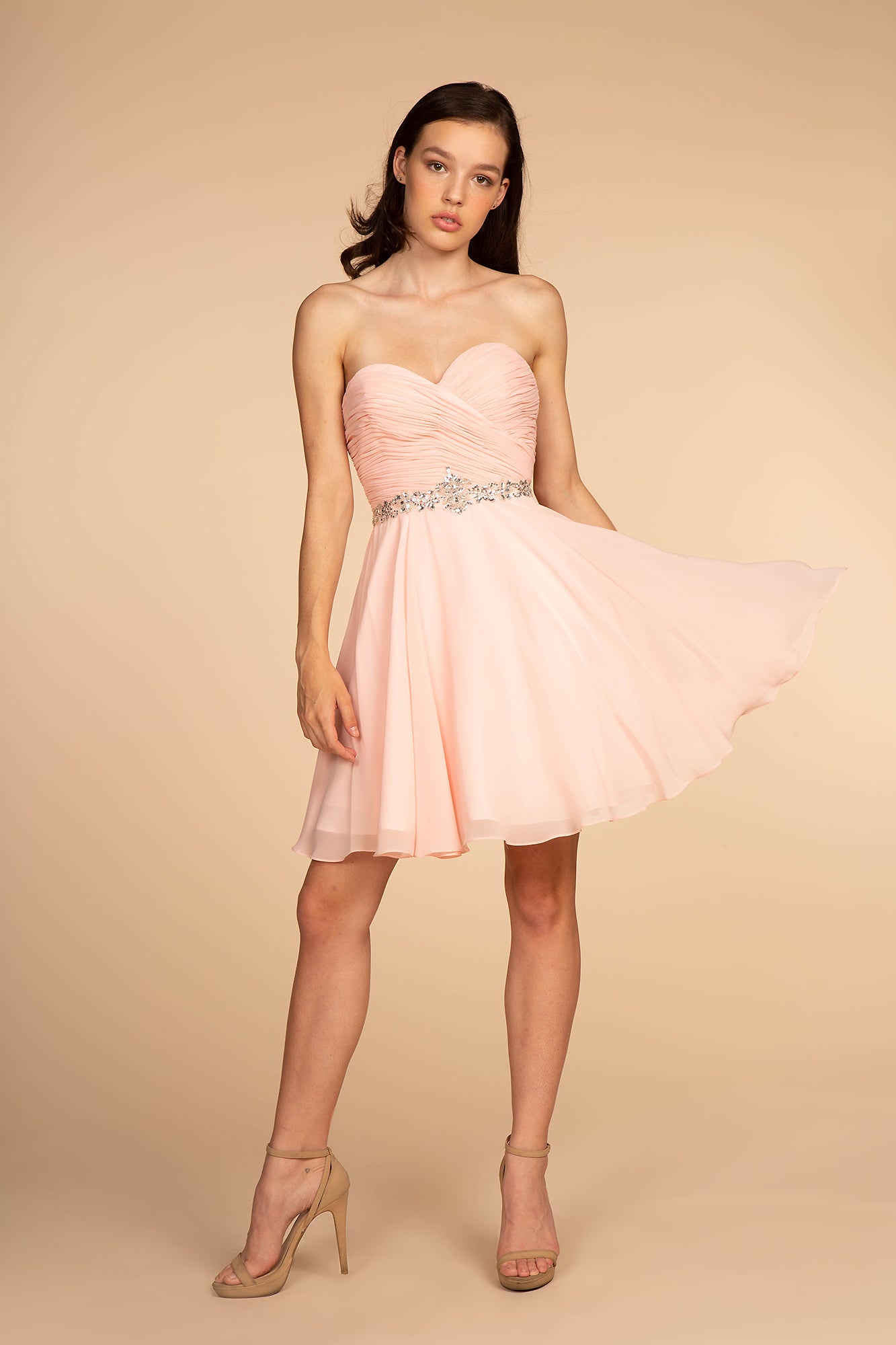 Blush Teal Ruched Strapless Sweetheart Chiffon Short Dress