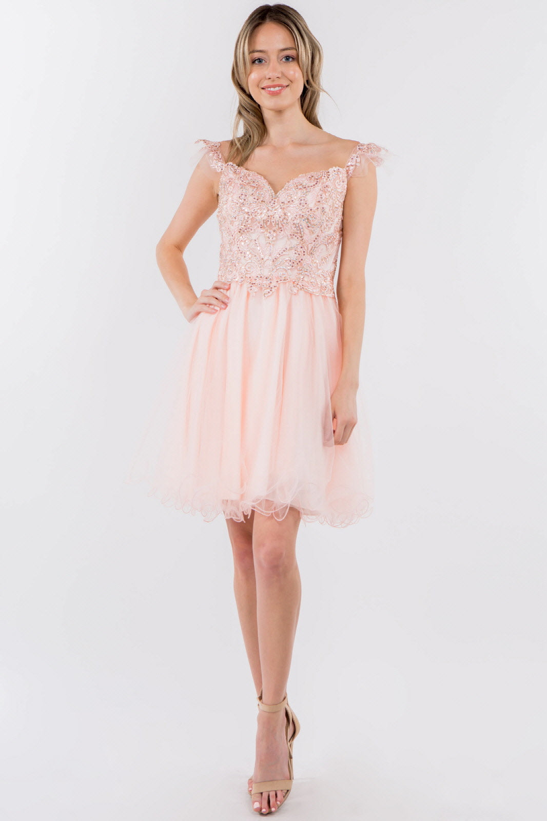 Cut Away Shoulder Sweetheart Mesh Short Dress