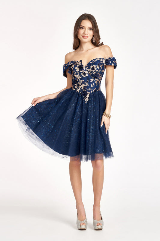 Sweethearted Glitter Mesh Homecoming Dress W Corset Back